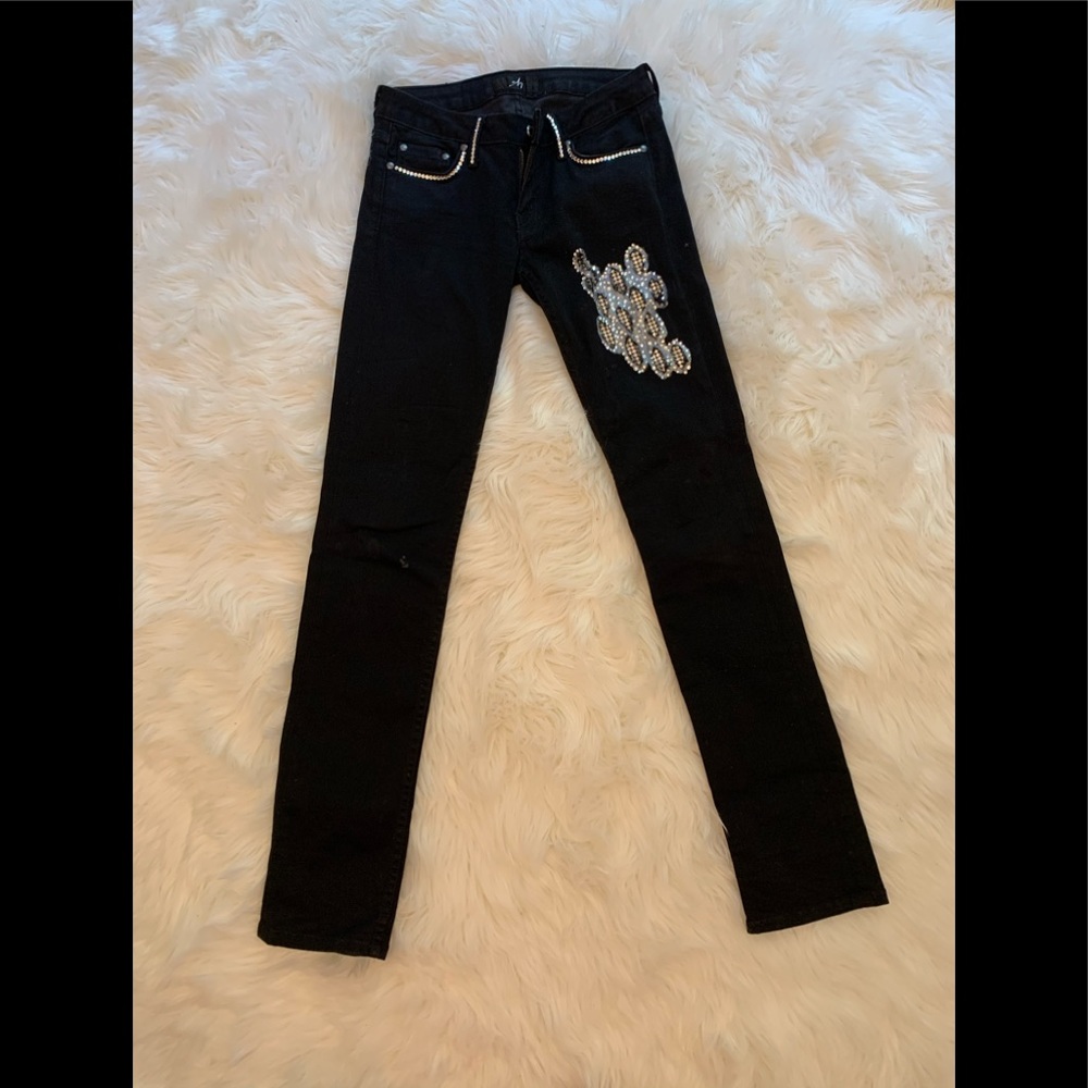Rhinestone Cheetah Underlay Black Pants by A7